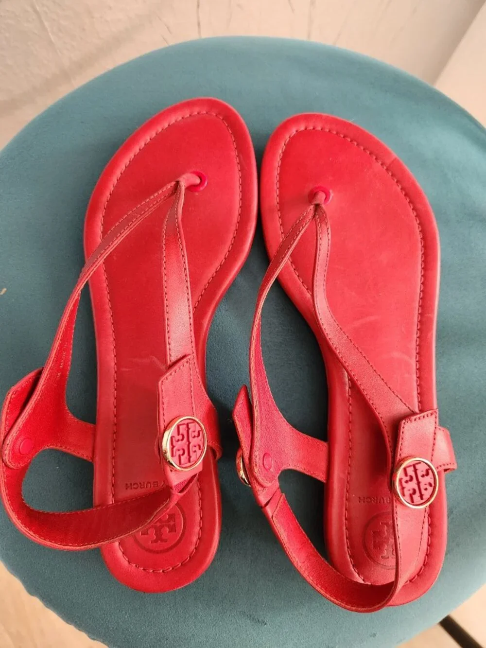TORY BURCH ~ MINNIE Travel Thong Sandal Nantucket ~ RED Leather ~ Size 7.5 M